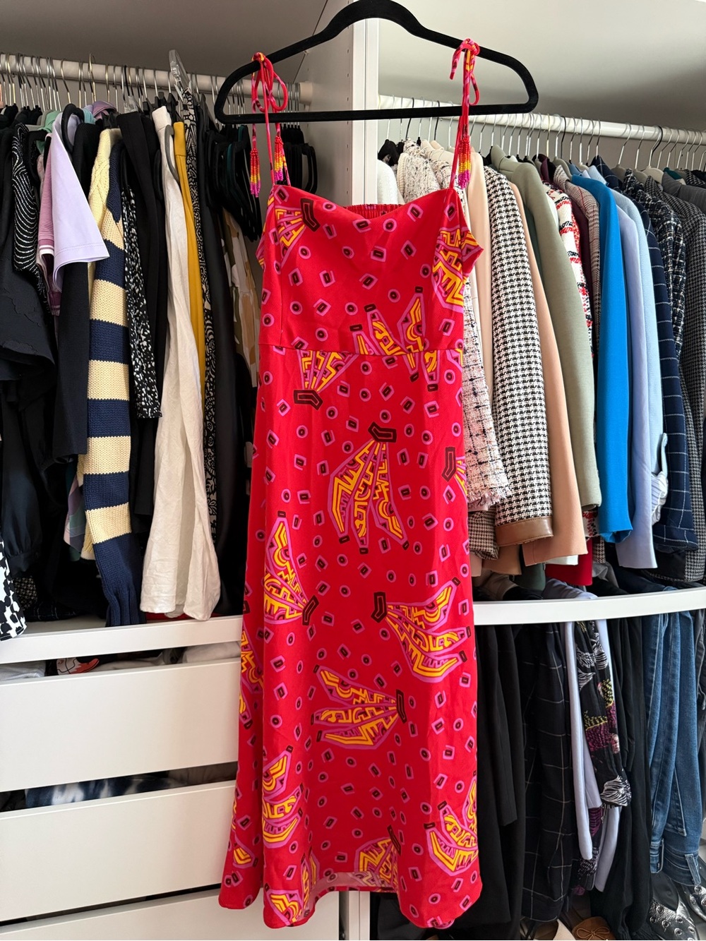 House of Harlow Pink Banana Printed Slip Dress with Tie Straps